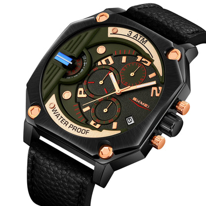 Skmei Quartz Analog Dial Leather Strap Watch for Men - 9343