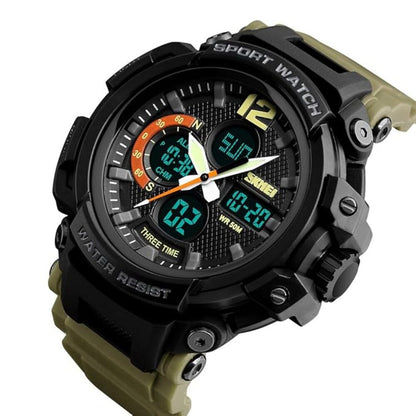 Rugged Dual Display Sports Wrist Watch with Resin Strap For Men