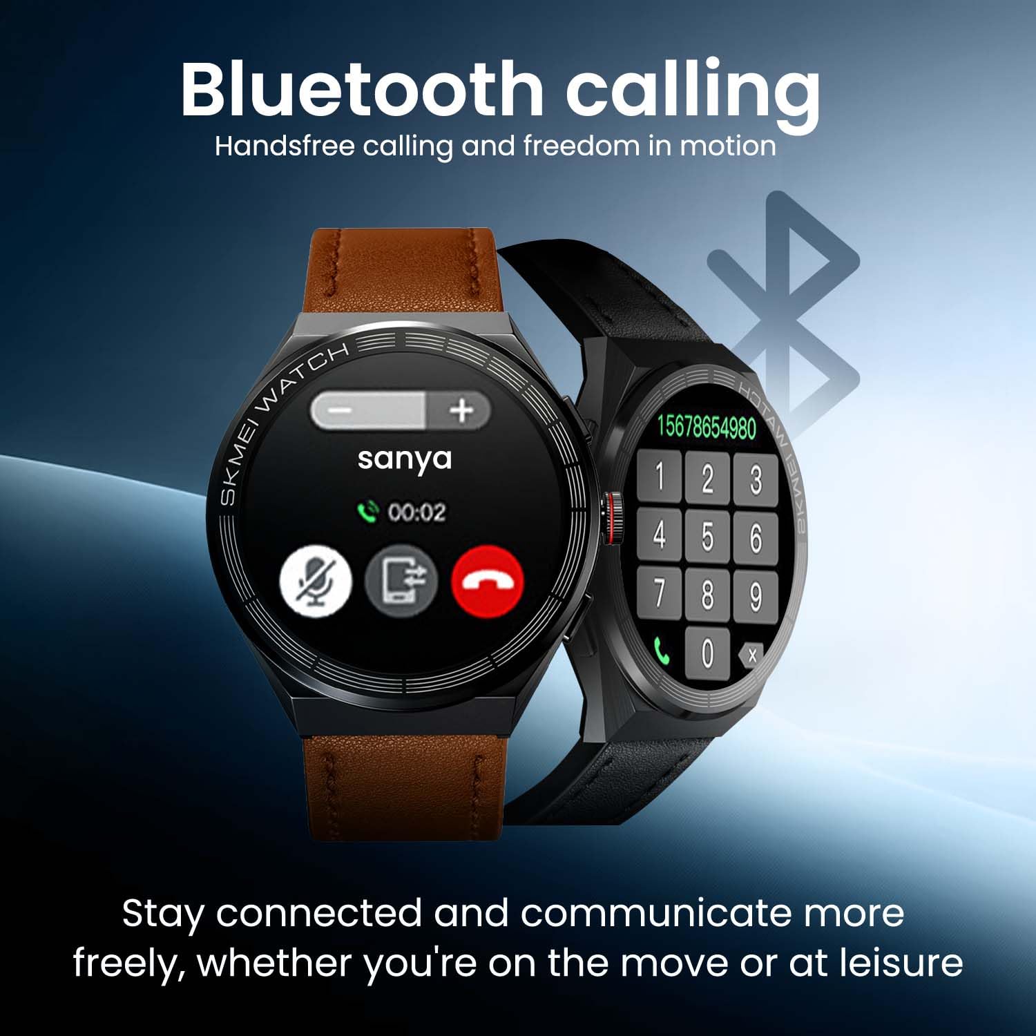AMOLED Smart Watch for Men with Black Leather Strap and Round Dial for Casual & Formal Wear