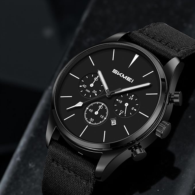 Classic Chronograph Style Analog Watch with Fabric Strap