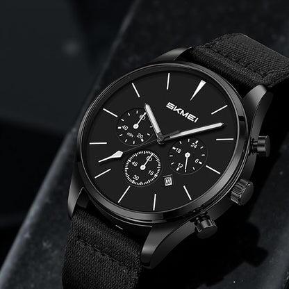 Classic Chronograph Style Analog Watch with Fabric Strap