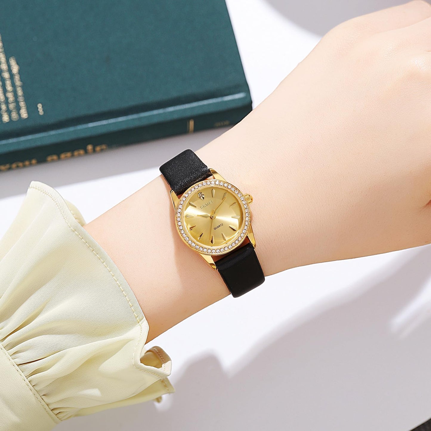 Elegant Crystal Dial Analog Wrist Watch with Leather Strap for women