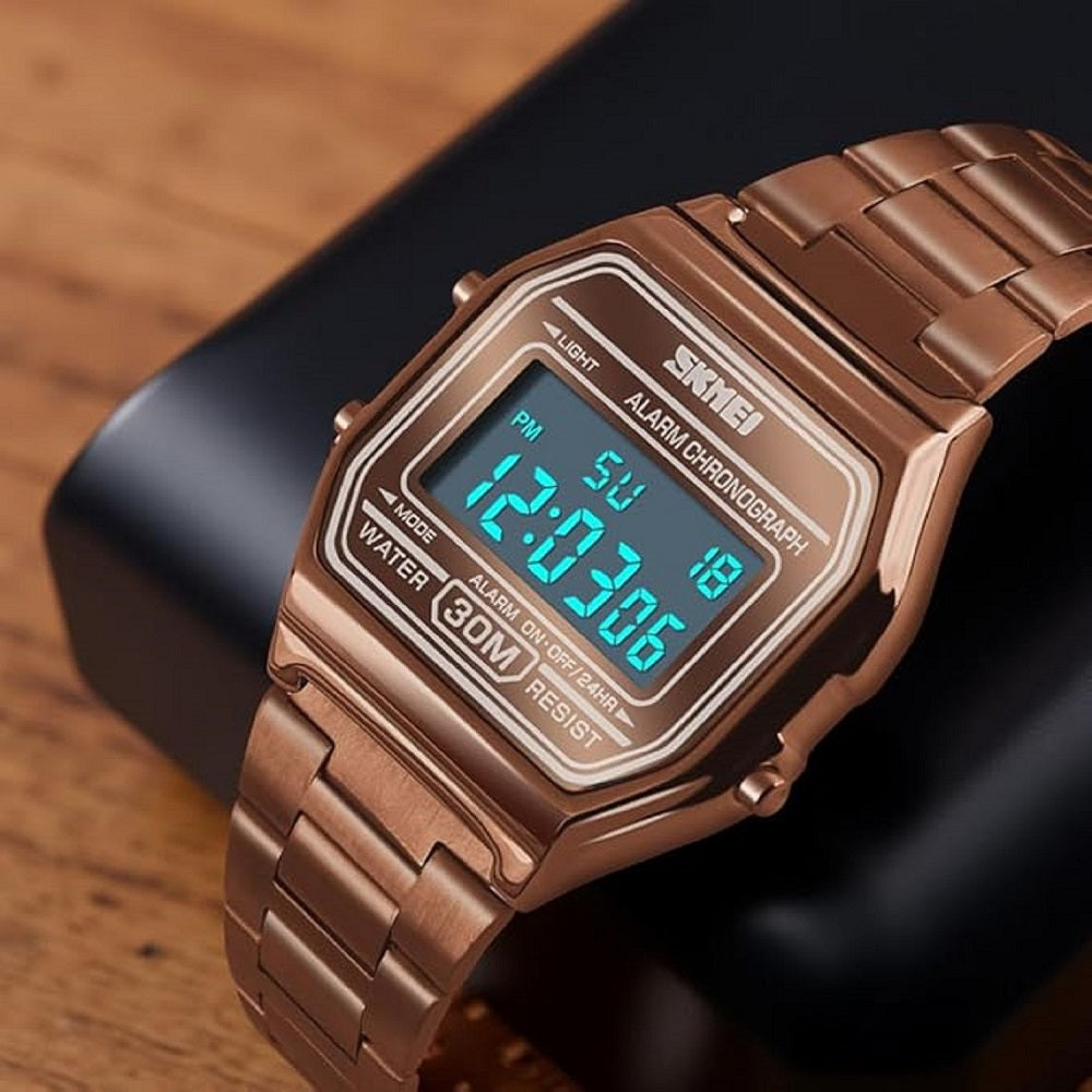 Vintage Digital Wrist Watch with Metal Strap For Women