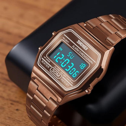 Vintage Digital Wrist Watch with Metal Strap For Women