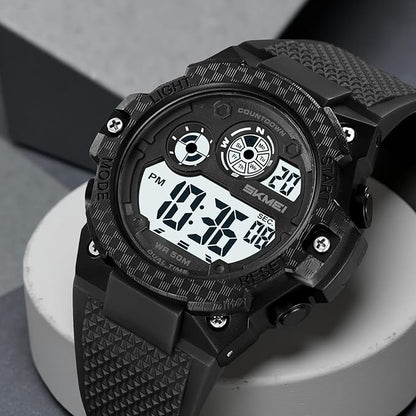 Rugged Digital Sports Watch with Textured Strap for men