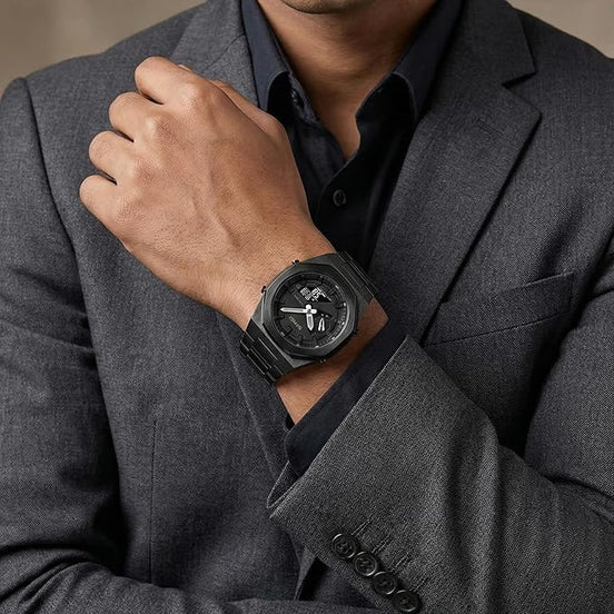 Analog-Digital Watch for Men with Black Metal Strap and Round Dial for Casual & Formal Wear