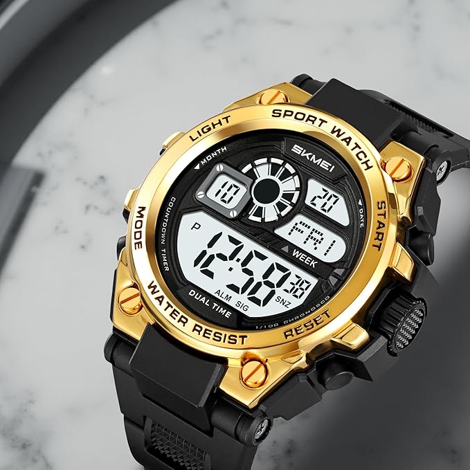 Rugged Digital Sports Watch with Dual Time Display for men