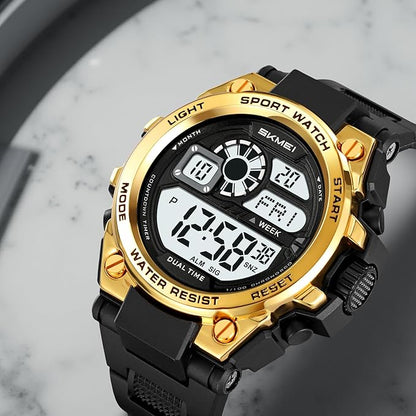 Rugged Digital Sports Watch with Dual Time Display for men