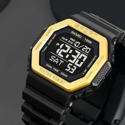 Stylish Digital Sports Watch for Men with Square Dial Dual Time Alarm Stopwatch Luminous Display and Durable Strap