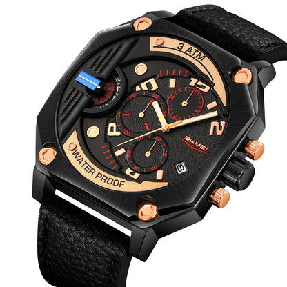 Skmei Quartz Analog Dial Leather Strap Watch for Men - 9343