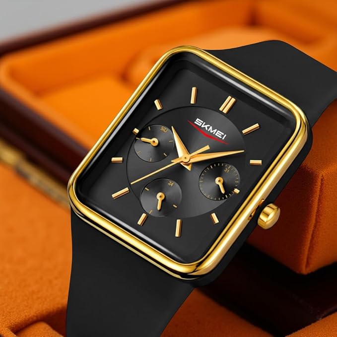 Minimalist Rectangular Analog Wrist Watch with Silicone Strap for Women