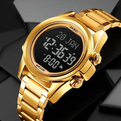 Digital Display White Dial Zinc Alloy Men's Stainless Steel Black Color Stylish Watch