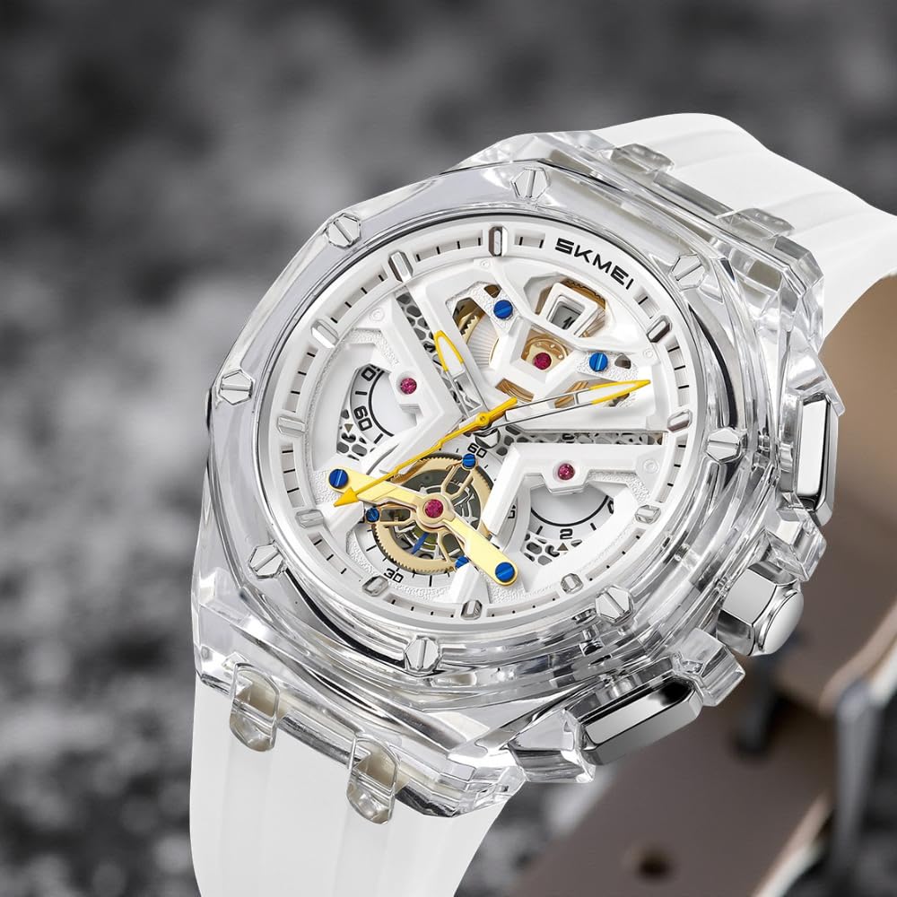 Dynamic Skeleton Dial Sport Watch with Bold Silicone Band
