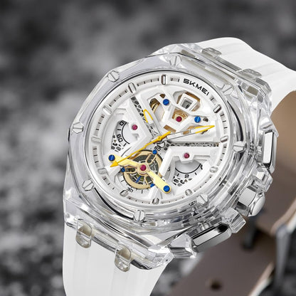 Dynamic Skeleton Dial Sport Watch with Bold Silicone Band