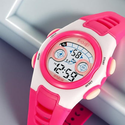 Digital Kids Watch LED Display, Round Dial, Waterproof Sports Watch with Alarm, Date & Comfortable Strap