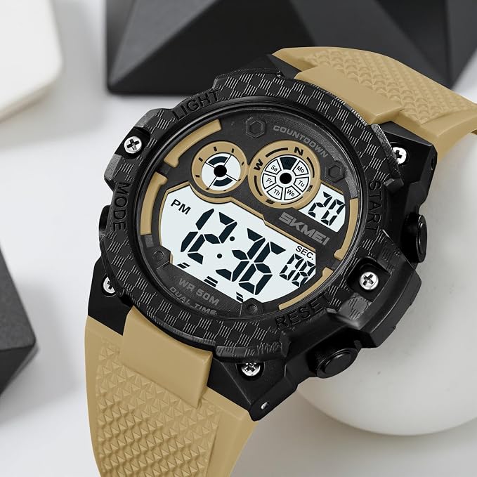 Rugged Digital Sports Watch with Textured Strap for men