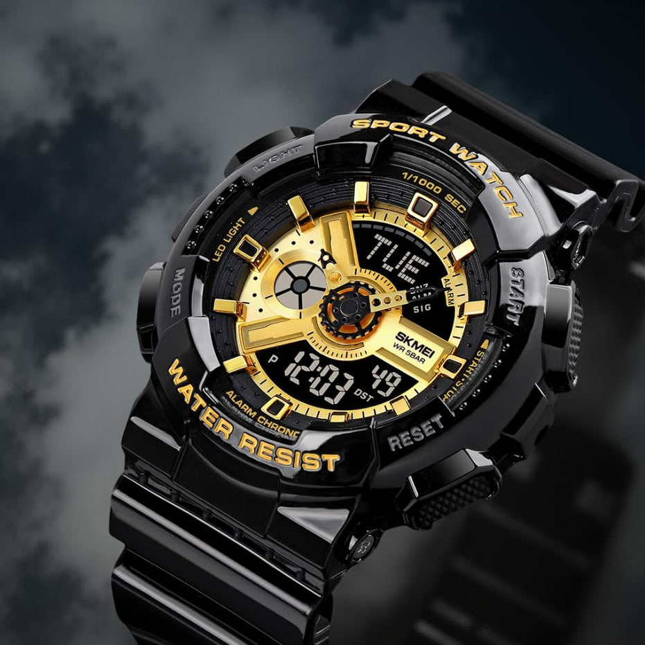 Analog-Digital Watch for Men with Black Silicone Strap and Round Dial for Casual & Formal Wear