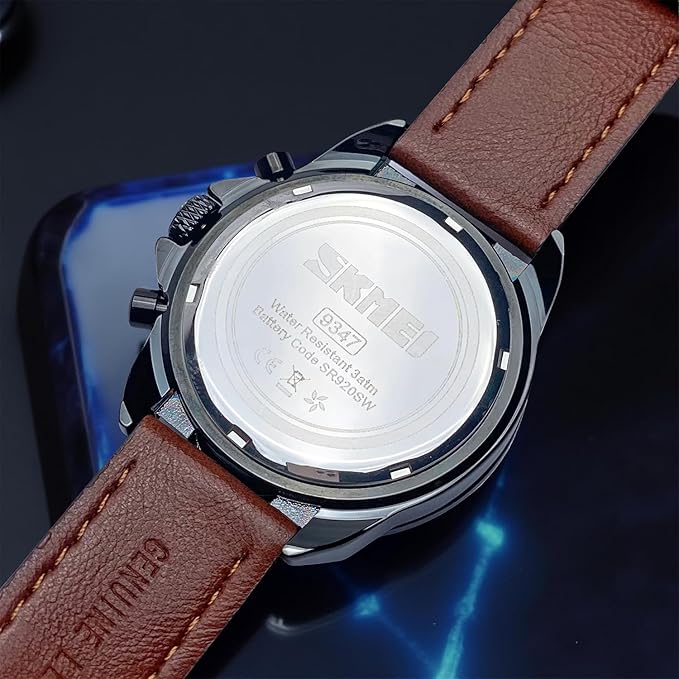 Men Quartz Watch Six Pointer Popular Leather Strap Waterproof Watch