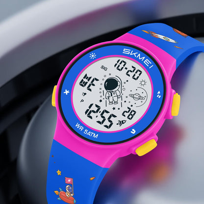 Kids Digital Watch with Cartoon Space Design and Soft Comfortable Strap for Daily Wear