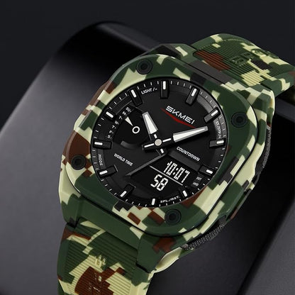 Rugged Analog Digital Sports Watch with Patterned Strap for men
