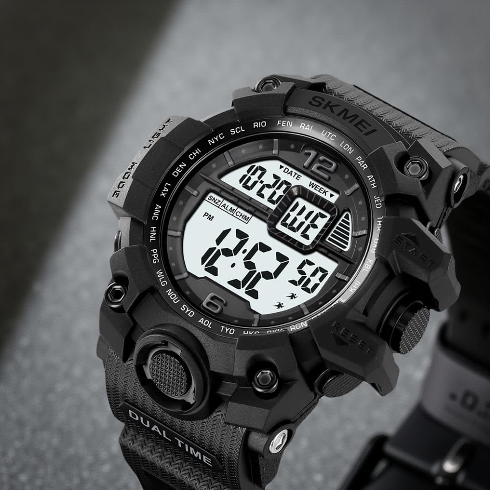 Rugged Digital Sports Watch for Men with Dual Time Display and Outdoor Adventure Style