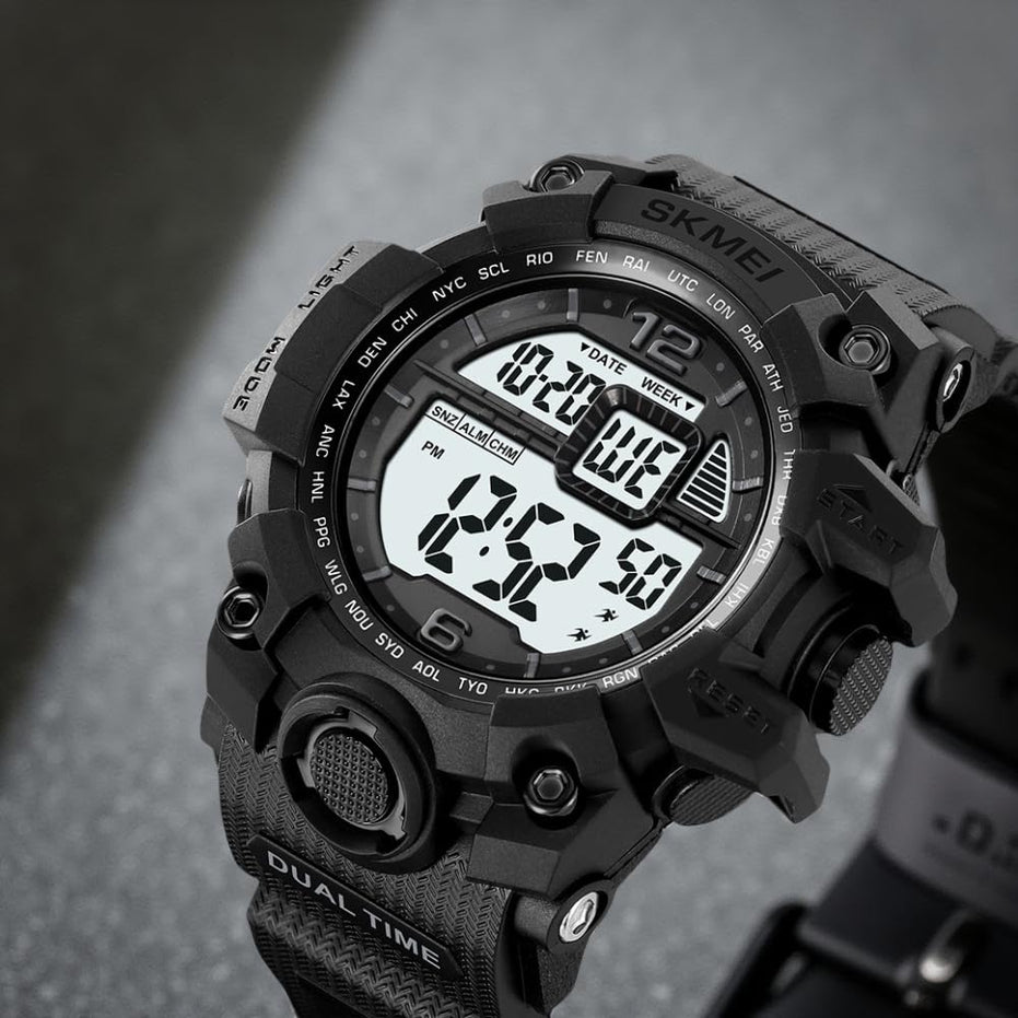 Digital Watch for Men with Black Silicone Strap and Round Dial for Casual & Formal Wear