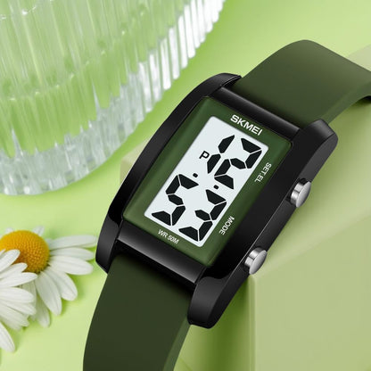 Digital Watch for Men LED Display, Rectangle Dial, Waterproof Sports Watch with Silicone Strap