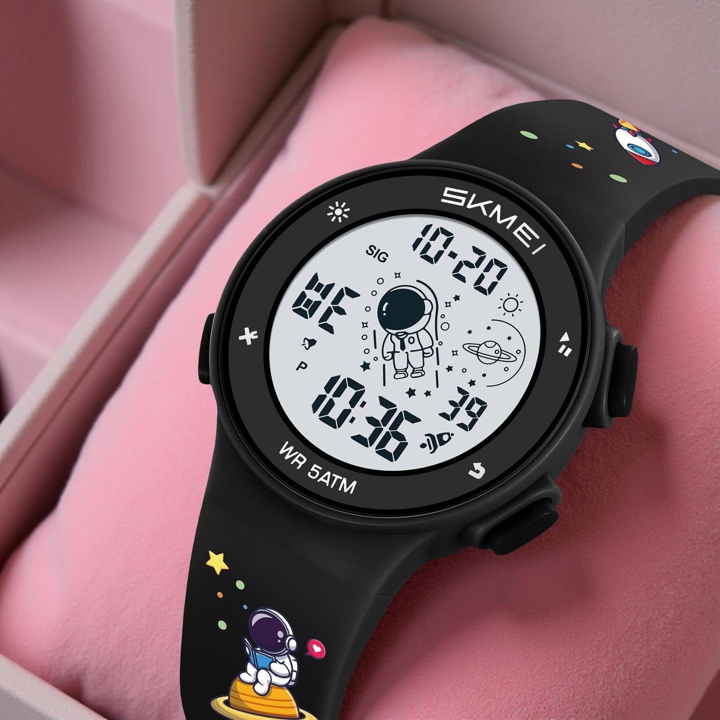 Kids Digital Watch with Cartoon Space Design and Soft Comfortable Strap for Daily Wear