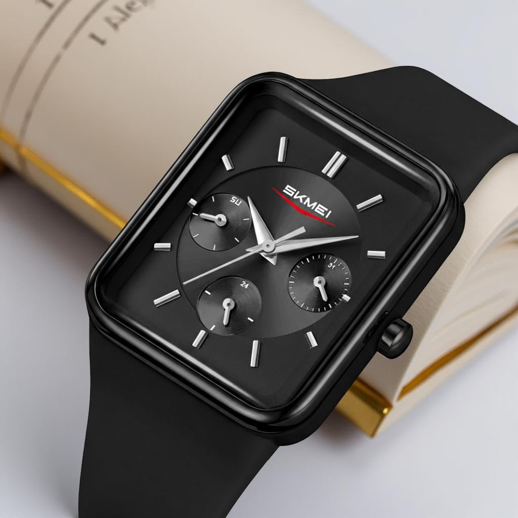 Minimalist Rectangular Analog Wrist Watch with Silicone Strap for Women