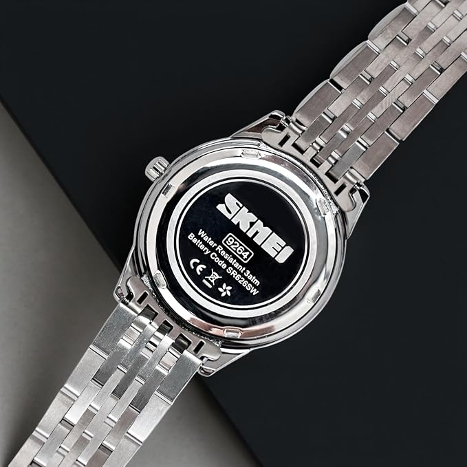 Minimalist Stainless Steel Watch with Date Week Display Simple dial Push-Button Clasp