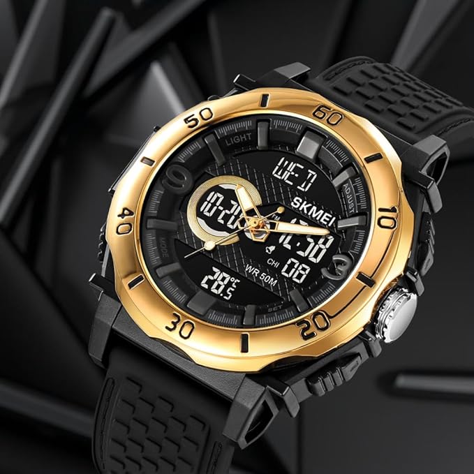Multifunctional Men 50M Waterproof Thermometer Dual Display Digital Wrist Watch