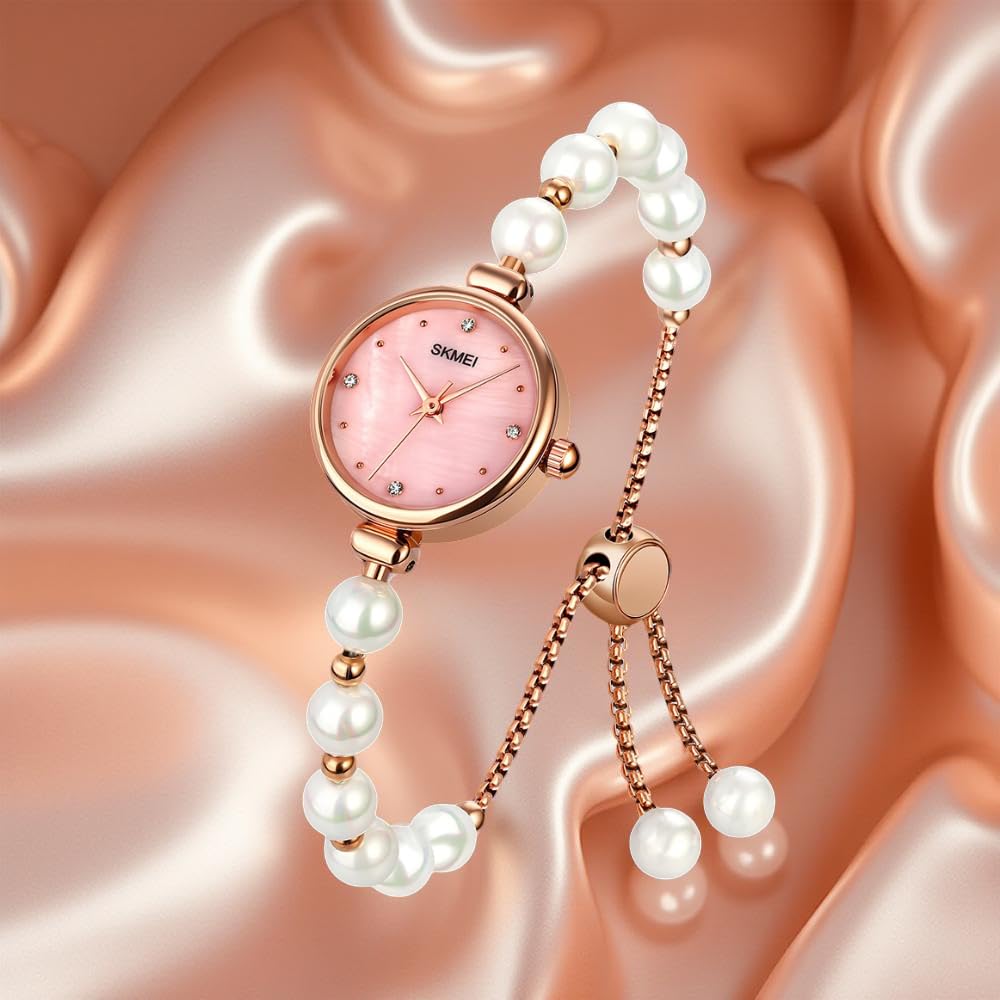 Elegant Pearl Chain Analog Watch for Women with Premium Rose Gold Finish and Adjustable Bracelet Design