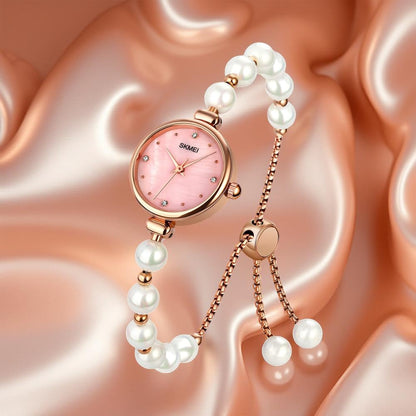 Elegant Pearl Chain Analog Watch for Women with Premium Rose Gold Finish and Adjustable Bracelet Design