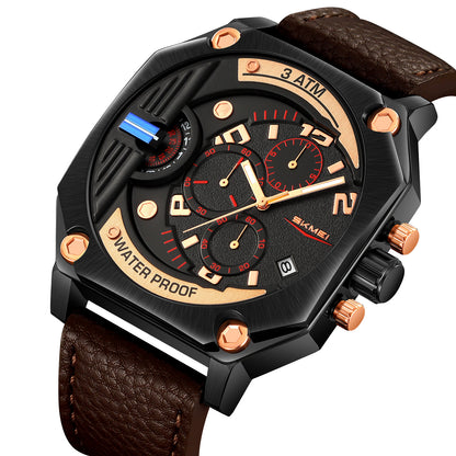 Skmei Quartz Analog Dial Leather Strap Watch for Men - 9343