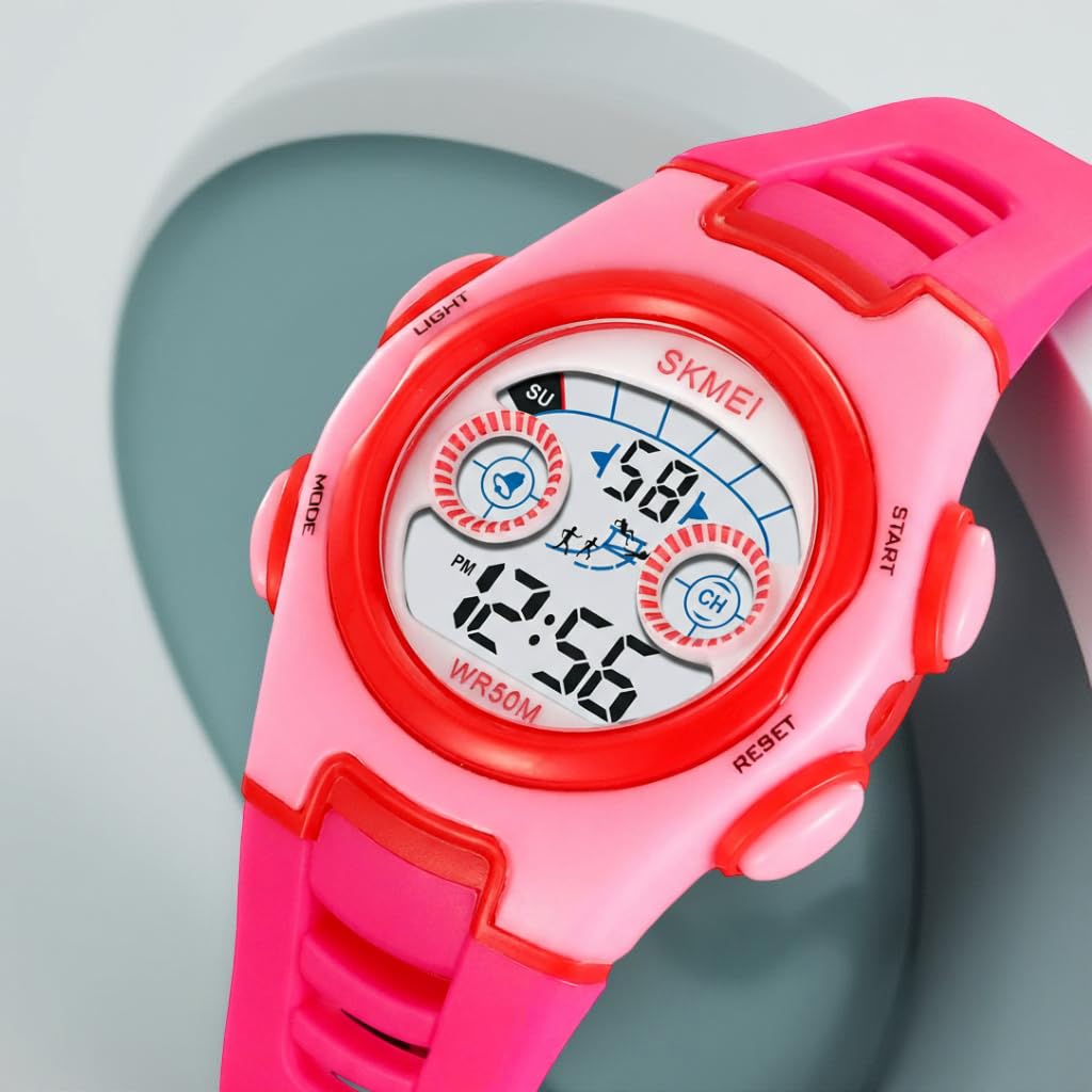 Digital Kids Watch LED Display, Round Dial, Waterproof Sports Watch with Alarm, Date & Comfortable Strap