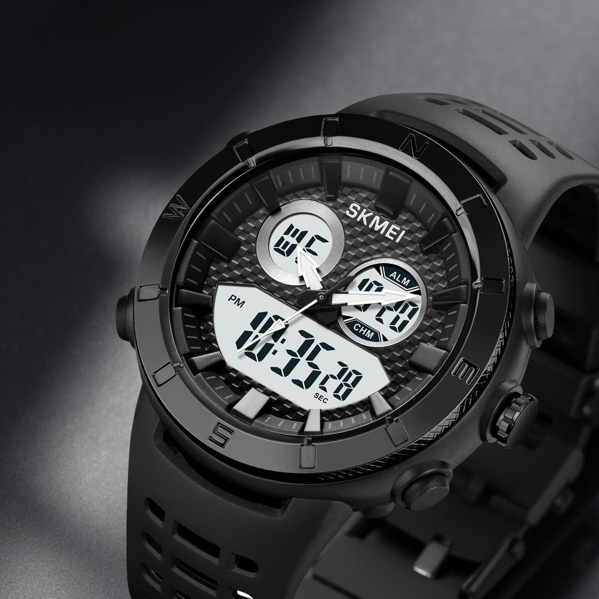 Analog-Digital Watch for Men with Black White Polyurethane Strap and Round Dial for Casual & Formal Wear