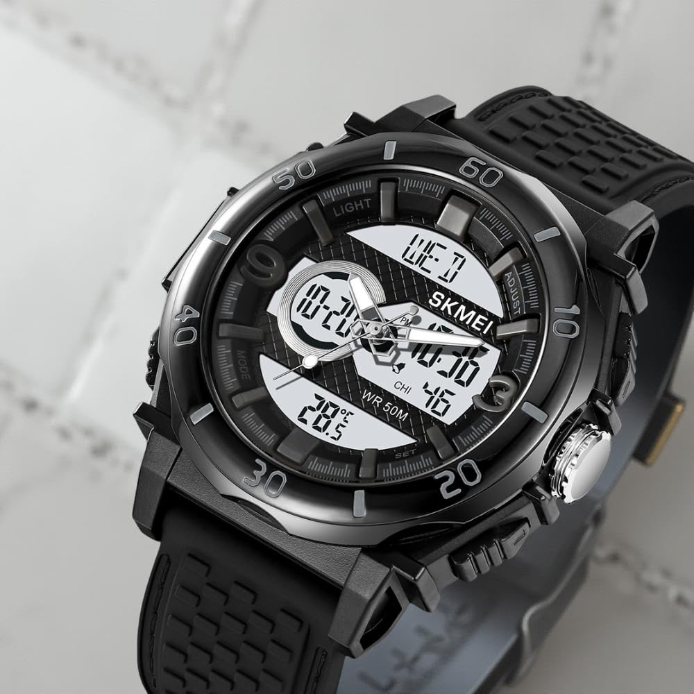 Multifunctional Men 50M Waterproof Thermometer Dual Display Digital Wrist Watch