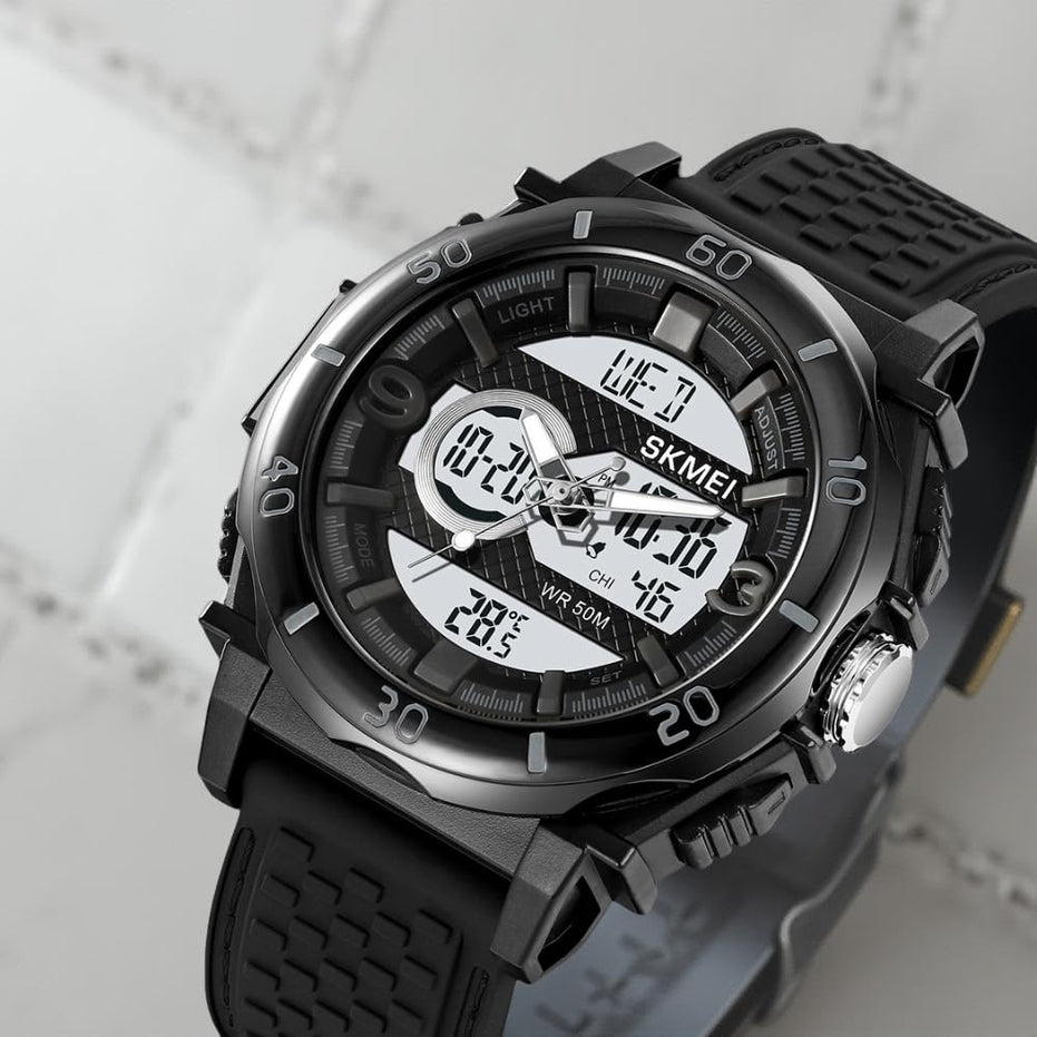 Analog-Digital Watch for Men with Black Silicone Strap and Round Dial for Casual & Formal Wear