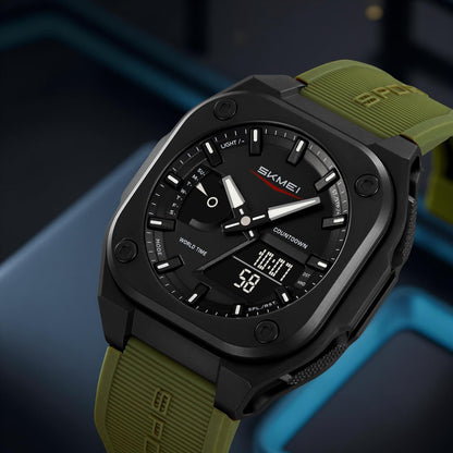 Rugged Analog Digital Sports Watch with Patterned Strap for men