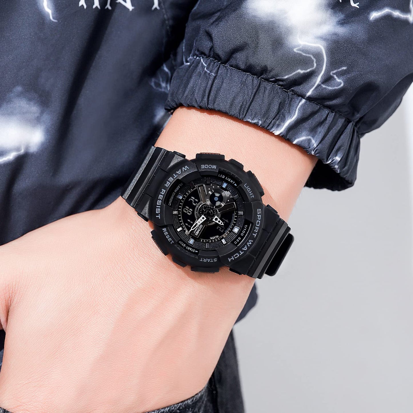 Men's Digital Sports Watch, LED Square Large Face Analog Quartz Wrist Watch with Multi-Time Zone Waterproof Stopwatch