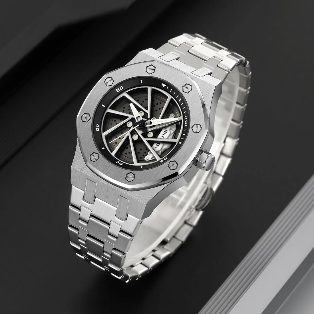 Spinning Wheel Skeleton Dial Luxury Analog Watch