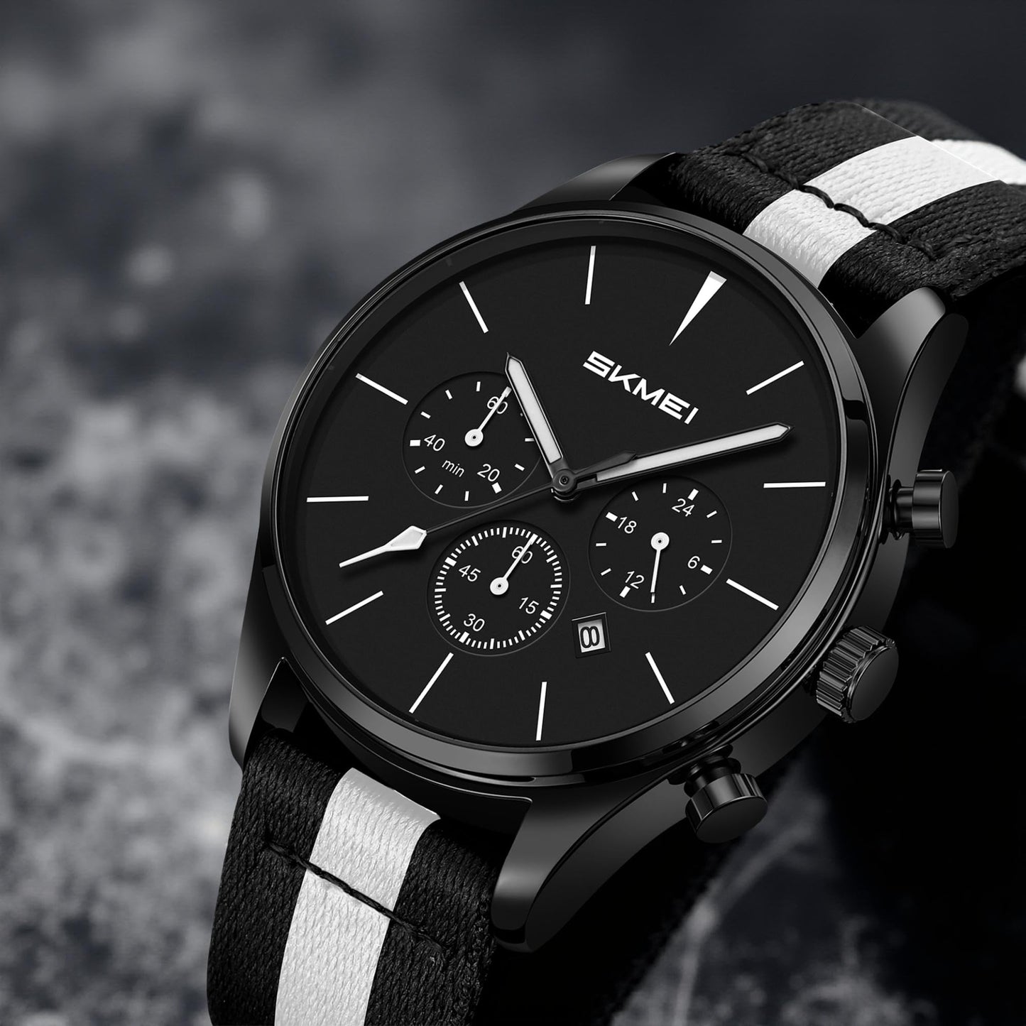 Classic Chronograph Style Analog Watch with Fabric Strap