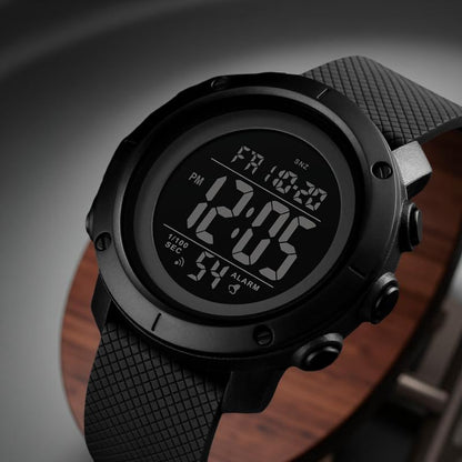 Digital Watch for Men with Round Dial, Dual Time Display, Alarm & Chronograph, Water Resistant Sports Watch with Durable Strap
