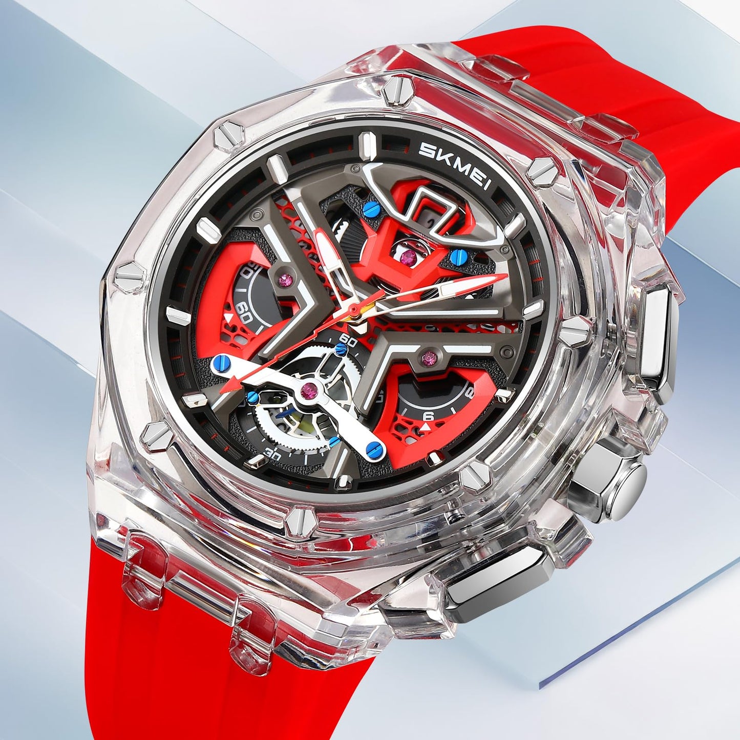 Dynamic Skeleton Dial Sport Watch with Bold Silicone Band
