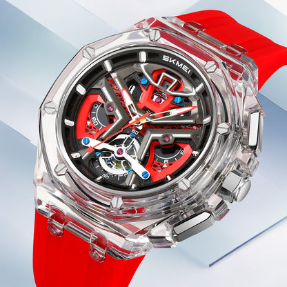 Dynamic Skeleton Dial Sport Watch with Bold Silicone Band