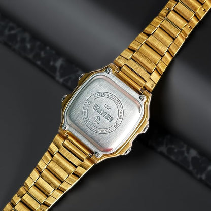 Premium Digital Watch for Men with Square Dial Dual Time Alarm Stopwatch and Metal Strap