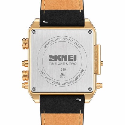Multi Display Analog Digital Wrist Watch with Leather Strap For Men