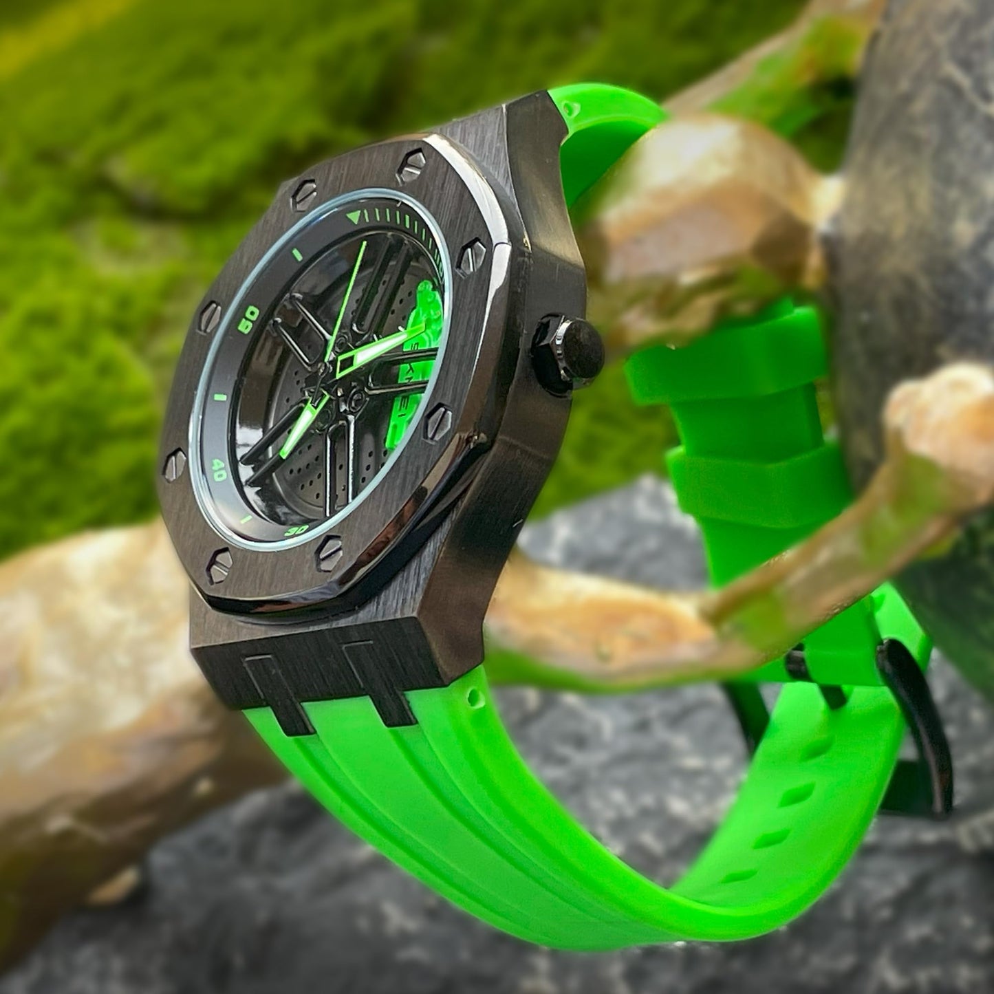 Spinning Wheel Skeleton Dial Luxury Analog Watch