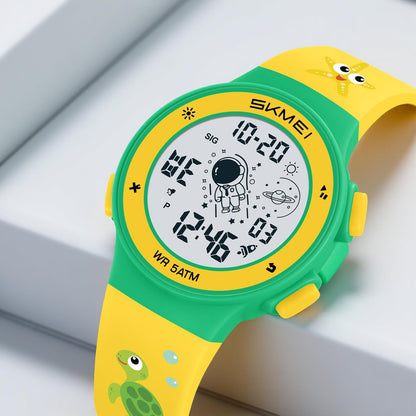 Kids Digital Watch with Cartoon Space Design and Soft Comfortable Strap for Daily Wear