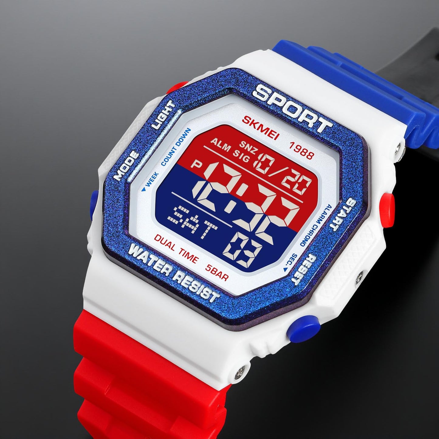 Stylish Digital Sports Watch for Men with Square Dial Dual Time Alarm Stopwatch Luminous Display and Durable Strap